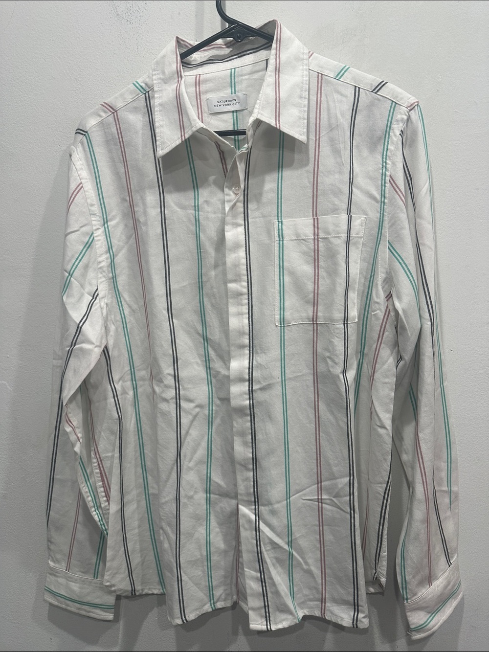 Saturdays New York City white candy stripe button down shirt size medium